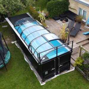 Piscina Contenedor 6,11 x 2,5m Lista para Usar con Techo, Pack Premium